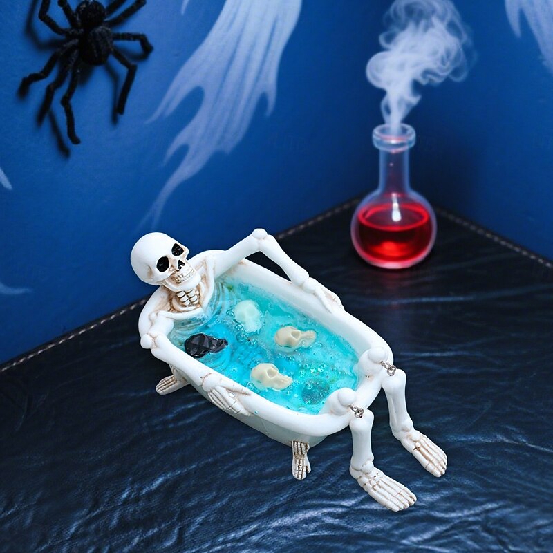 Halloween Gothic Bathtub Skull Flower Pot Statue with Drainage Holes Resin Sculpture with Skeleton Design Novelty Planter Suitable for Patio, Garden, Home Decoration3