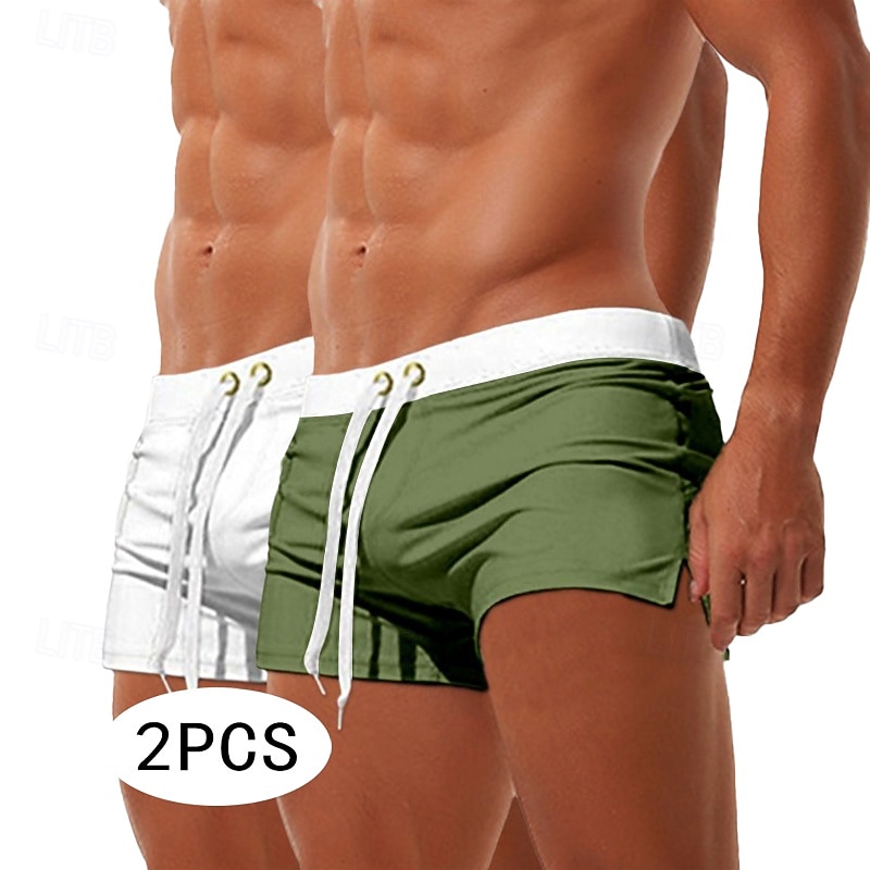 2PCS Men's Swim Trunks Swim Shorts Board  Shorts Beach Shorts Elastic Waist Drawstring Zipper Pocket Solid Color Quick Dry Breathable Knee Length Casual Daily Beach Vacation Fashion  Micro-elastic - Main Image