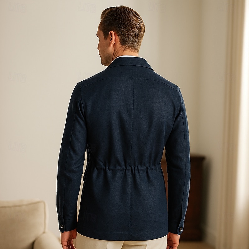 Men's 100% Linen Blazer Lightweight Jacket  School Formal Vacation Elegant Vintage Summer Spring Linen Solid Color Pocket Skin Friendly Comfy Single Breasted One-button Buttoned Front Blazer White2