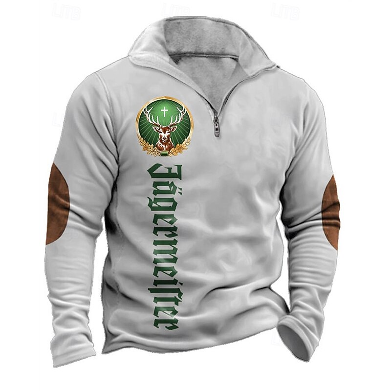 Men's Sweatshirt Quarter Zip Sweatshirt Black Green Gray Half Zip Reindeer Letter Print Quarter Zip Sports & Outdoor Daily Holiday Polyester Streetwear Basic Casual Spring Fall Clothing Apparel2