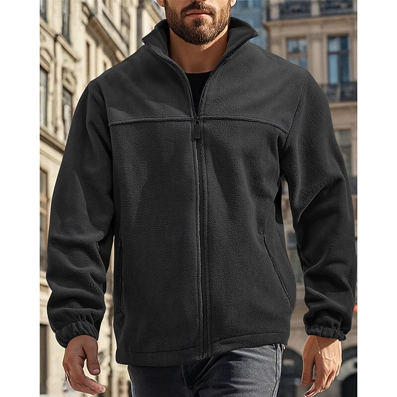 Men's Sweatshirt Polar Fleece Fleece Jacket Full Zip Sweatshirt Black Purple Orange Light Grey Dark Gray Standing Collar Plain Pocket Sports & Outdoor Daily Holiday Polyester Streetwear Basic Casual3