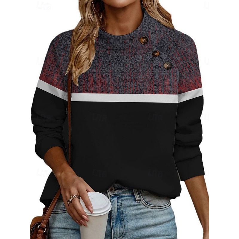 Women's Blouse Graphic Vintage Ethnic Long Sleeve High Neck Regular Tops Daily Holiday Buttons Print Black Pink Blue Summer Spring Fall3