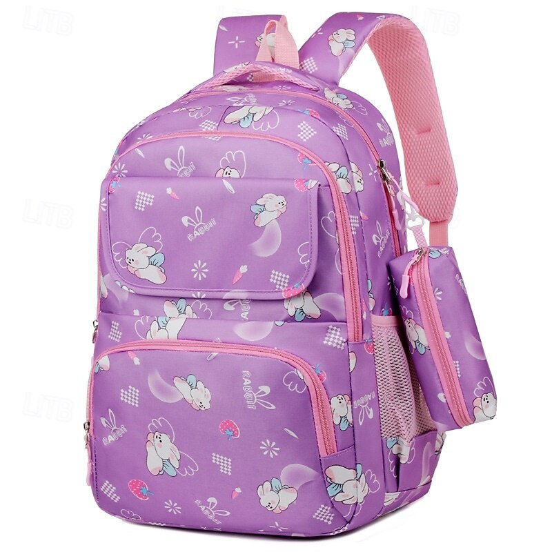 Children's Cartoon Printed School Backpack with Multi-Pockets, Lightweight Waterproof Kids Bookbag for Elementary Students, Available in Pink, Black, Purple and Blue4