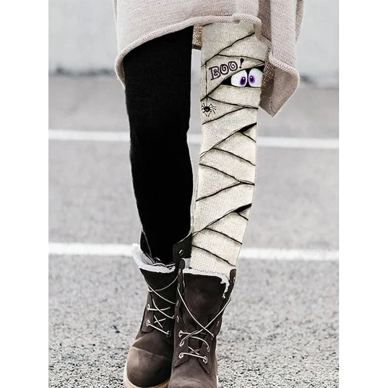 Women's Leggings Vacation Vintage Fashion Ankle-Length High WaistPantsHalloween Graphic Halloween Monster Printing Soft Breathable Stretchy Formal Outdoor Vacation Black Green Ash Black and Dark Gray