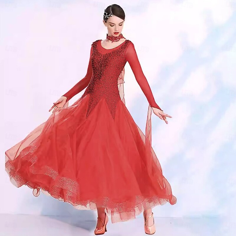 Elegant Ballroom Dance Dress Women Competition Waltz Dancing Dress Long Sleeve Tango Modern Sandard Costumes