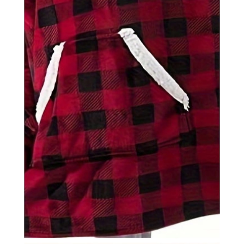 Women's Pullover Hoodie Sweatshirt Hoodies Plaid Streetwear Casual Long Sleeve Hooded Regular Tops Street Holiday Going out Pocket Red Winter3