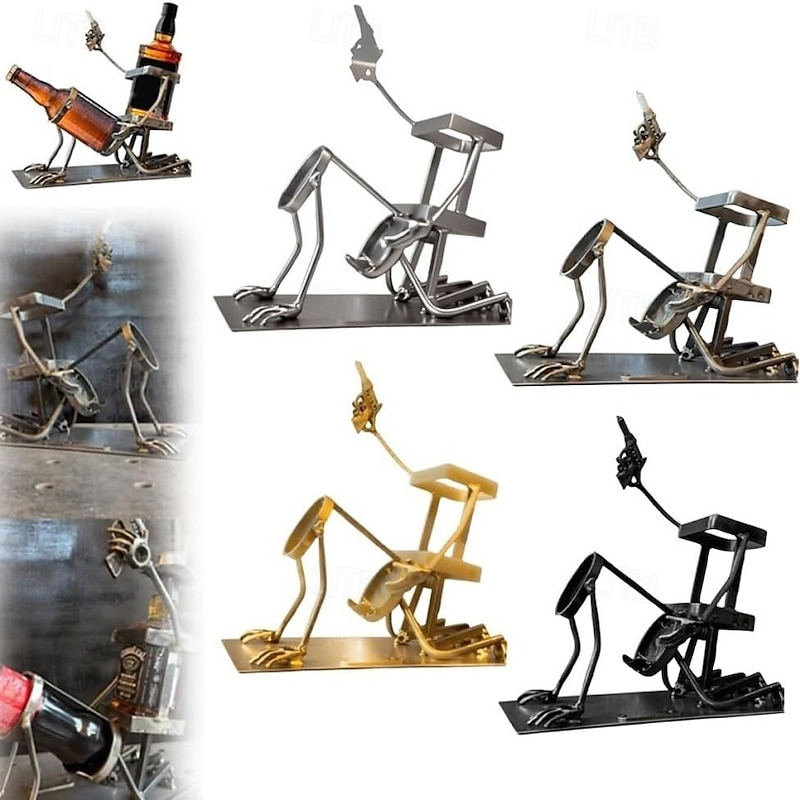 Skull Coke and Wine Bottle Stand Funny Metal Skull Skeleton Bar Decor for Whiskey and Beer Steampunk Style Beverage Display Stand for Home, Kitchen, or Man Cave Gift2