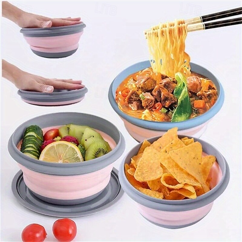 3pcs Silicone Folding Bowl Set - BPA-Free Leak-Proof & Durable - Collapsible & Expandable Design for Easy Storage - Perfect for Camping Travel & Outdoor Adventures - Lightweight & Versatile2