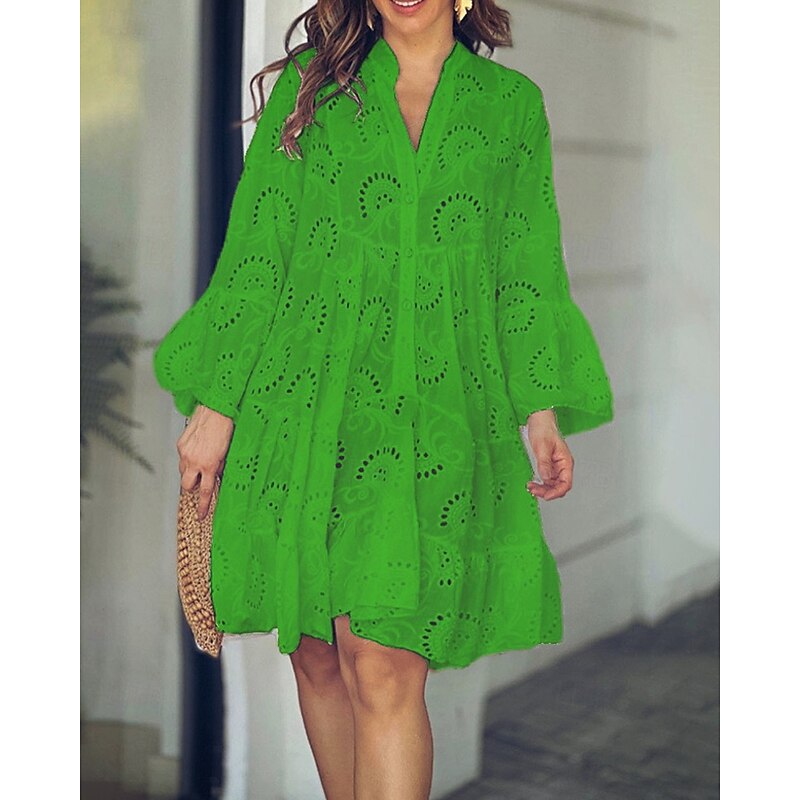 Women's Mini Dress Lace Dress Casual Dress Fashion Modern Daily Beach Weekend Regular Fit Plain Long Sleeve V Neck Pink Blue Green Spring Fall2