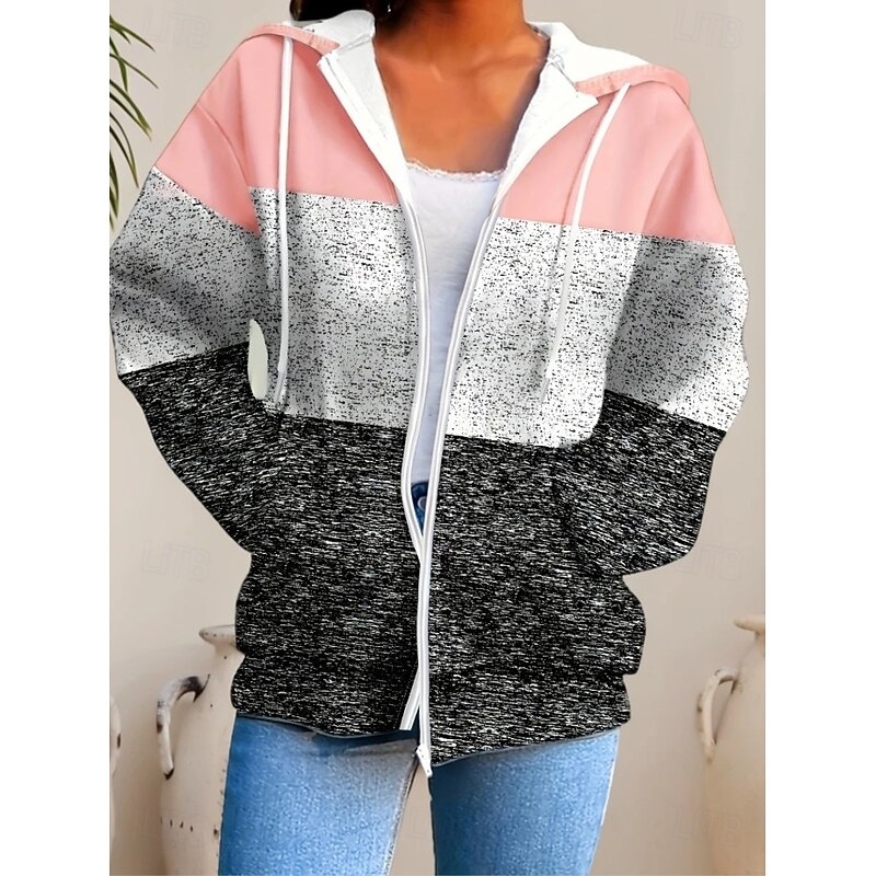 Women's Hooded Sweatshirt Jacket Long Sleeve Zip Up Hoodie With Pocket Lightweight Casual Micro-elastic Graphic Geometric Striped Fashion Street Dailywear Pocket Print Pink Spring Fall