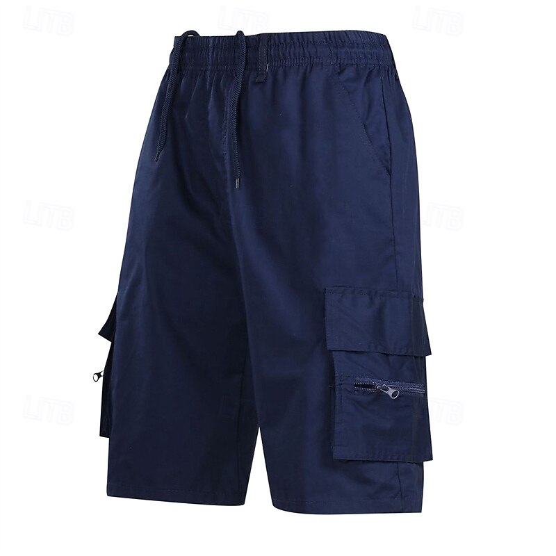 Men's Cargo Shorts Shorts Summer Shorts Elastic Waist Drawstring Multi Pocket Plain Comfort Wearable Knee Length Outdoor Sport Daily Fashion Casual Black Army Green3