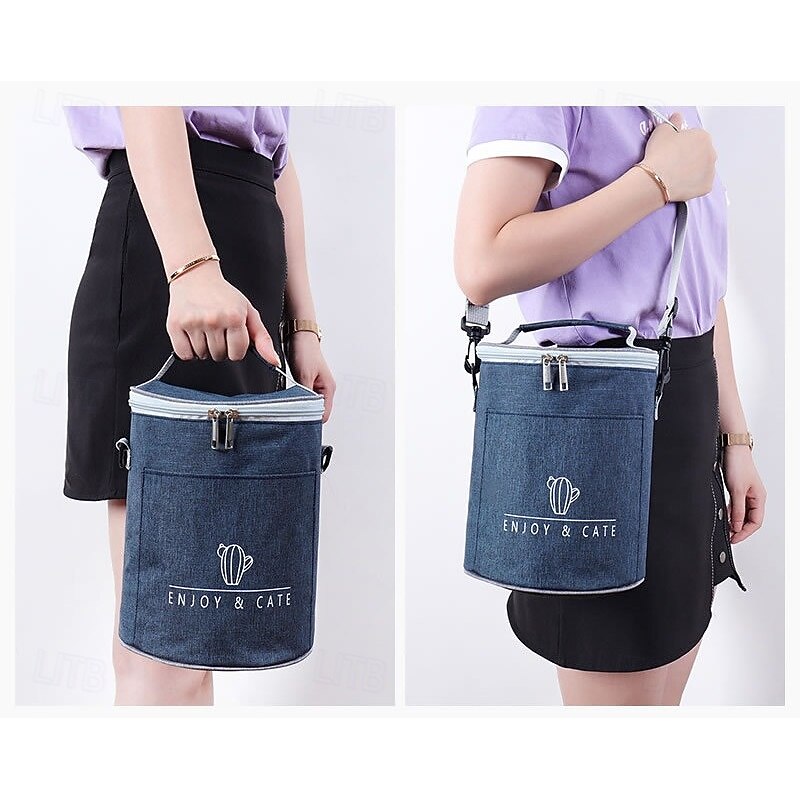 Lunch Bag for Women and Men for Back to School Office Picnic Hiking Beach Large Capacity Handheld and Shoulder Insulated Bento Bag Round Thickened Aluminum Foil Lunch Cooler Tote3