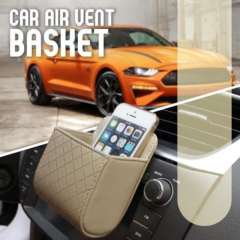 Car Air Outlet Storage Basket Leather Hanging Organizer for Phone Cigarettes Coins Cards Multifunctional Car Vent Pouch Small Storage Box for Vehicles2