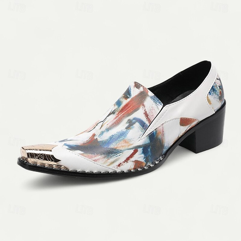 Men's Abstract Art Print Slip-On Genuine Leather Loafers Colorful Artistic Style Dress Shoes for Fashion Shows Creative Events and Night Out3