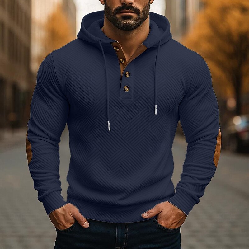 Men's Hoodie Button Up Hoodie White Navy Blue Brown Khaki Gray Hooded Geometric Plain Textured Sports & Outdoor Casual Daily Streetwear Cool Sportswear Spring &  Fall Clothing Apparel Hoodies3