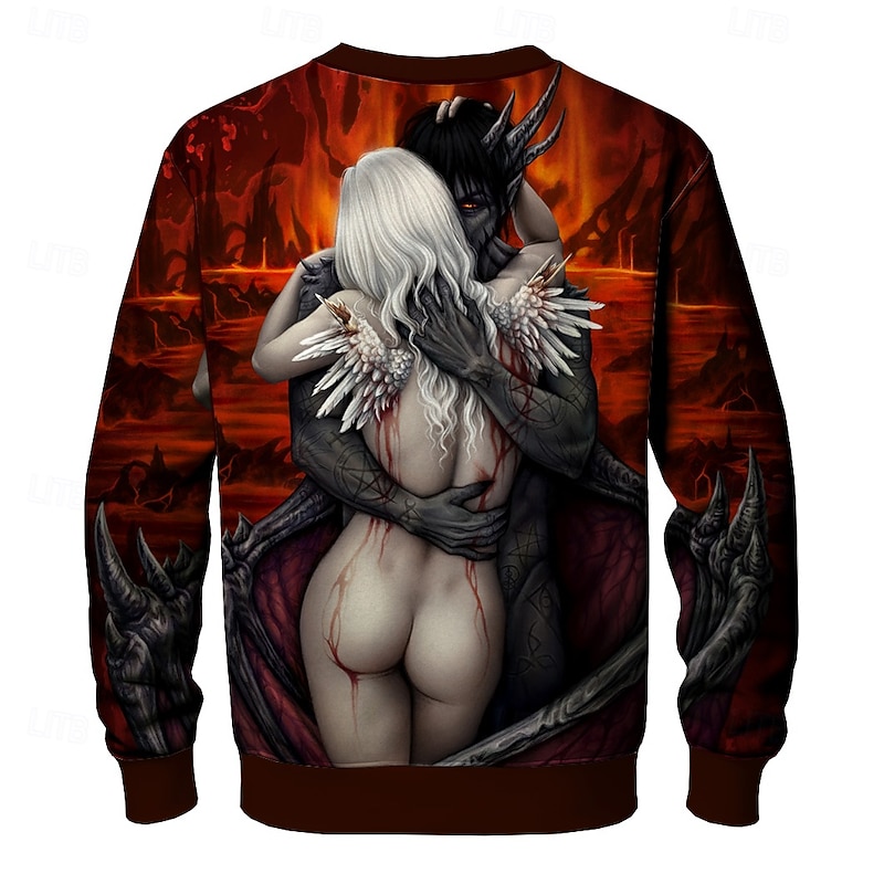 Halloween Men's Grim Reaper Angel & Devil Reaper Sweatshirt Punk Gothic Long Sleeve Crew Neck Vacation Party Club Red All Seasons Designer3