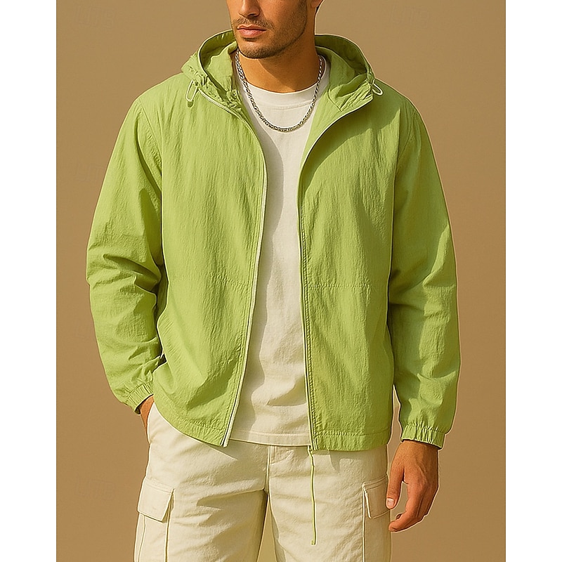 Men's Windbreaker Softshell Jacket Hiking Jacket Outdoor Sun Protection Quick Dry Lightweight Breathable Hiking Outfits Hiking Clothes Summer Spring Jacket Tennis Golf Running Solid Color Black White