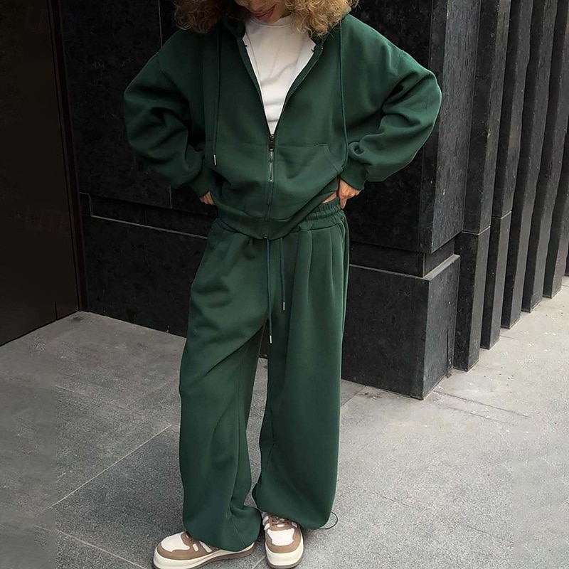 Women's Tracksuit Sweatpants Zip Up Hoodie Drawstring Pocket Solid Colored Clothing Suit Spring Burgundy Green Gym Training Running High Waist Windproof Lightweight Moisture Wicking Long Sleeve Sport