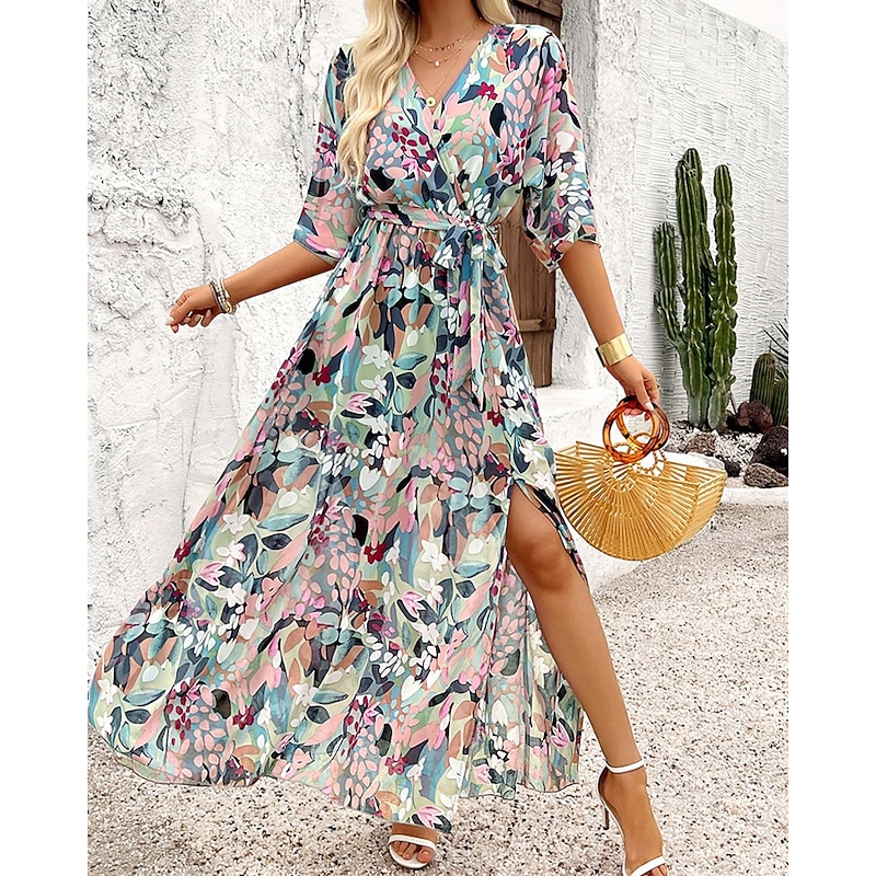 Women's Mini Dress Casual Dress Summer Dress Fashion Modern Daily Beach Weekend Regular Fit Flower Half Sleeve V Neck Green Summer Spring2