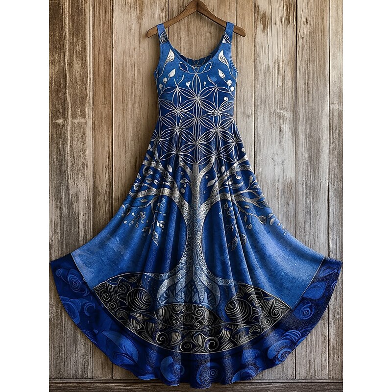 Women's Tree of Life Merkabah Maxi Dress Sundress A Line Dress Slip Dress Pleated Dress Vacation Casual Boho Daily Holiday Beach Regular Fit Graphic Sleeveless U Neck