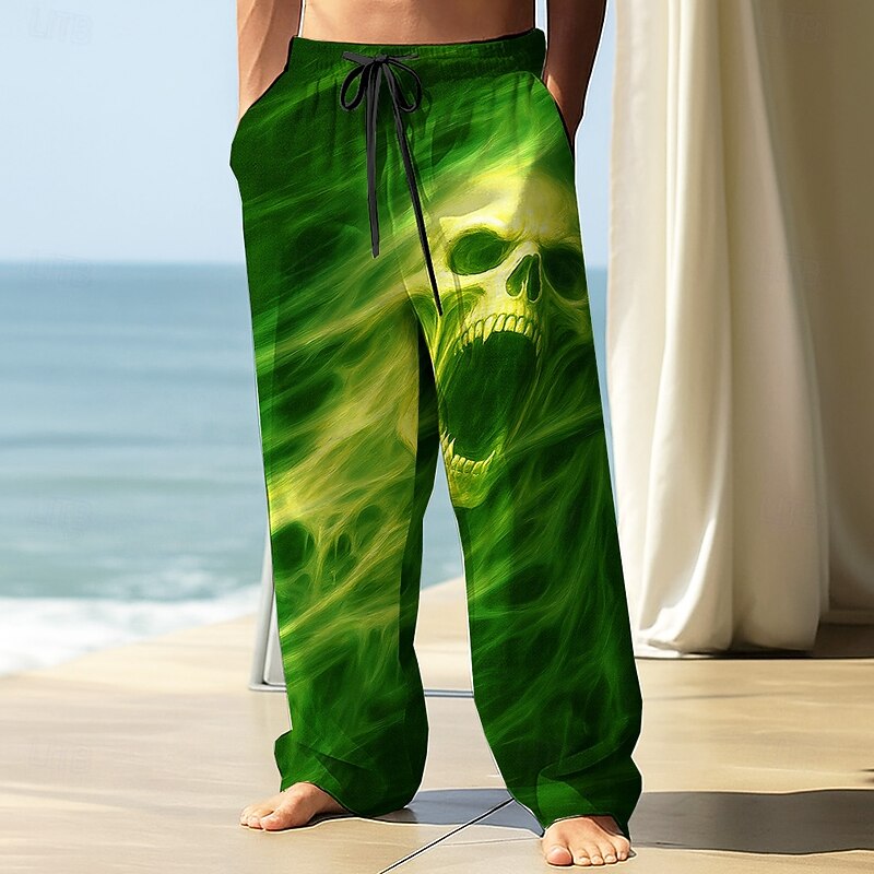 Men's Trousers Baggy Pants Casual Pants Elastic Drawstring Waist Linen-Like Pants with Pockets Skull Death Halloween Costumes Full Length Outdoor Holiday Dark Punk Gothic Style Black Red Micro-elastic3