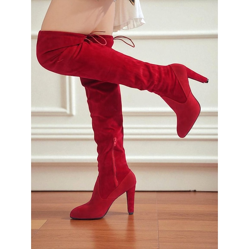 Women's Gray Suede Over-the-Knee Boots with High Heels - Chic and Stylish Thigh-High Booties for Fashion-Forward Outings and Evening Wear