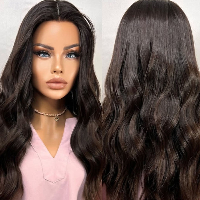 Human Hair 5x5 Closure 13x4 Lace Front Wig Middle Part Brazilian Hair Wavy Auburn Wig 130% 150% Density 100% Virgin Glueless Pre-Plucked For Women Long Human Hair Lace Wig2