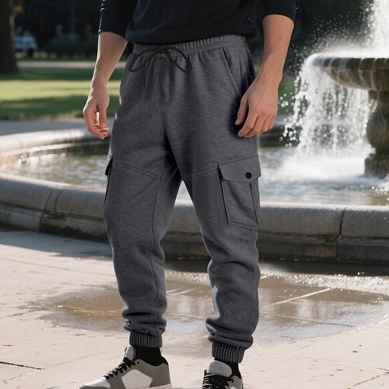 Men's Sweatpants Joggers Trousers Cargo Sweatpants Casual Pants Elastic Waist Drawstring Multi Pocket Plain Comfort Full Length Outdoor Daily Gym Sports Fashion Black Green2