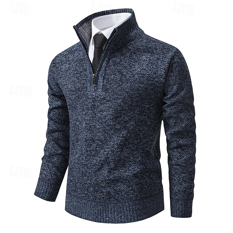 Men's Pullover Sweater Jumper Ribbed Knit Regular Tops Knitted Slim Fit Plain Standing Collar Knitwear Modern Contemporary Casual Daily Wear Clothing Apparel Fall Winter Wine Blue L XL 2XL