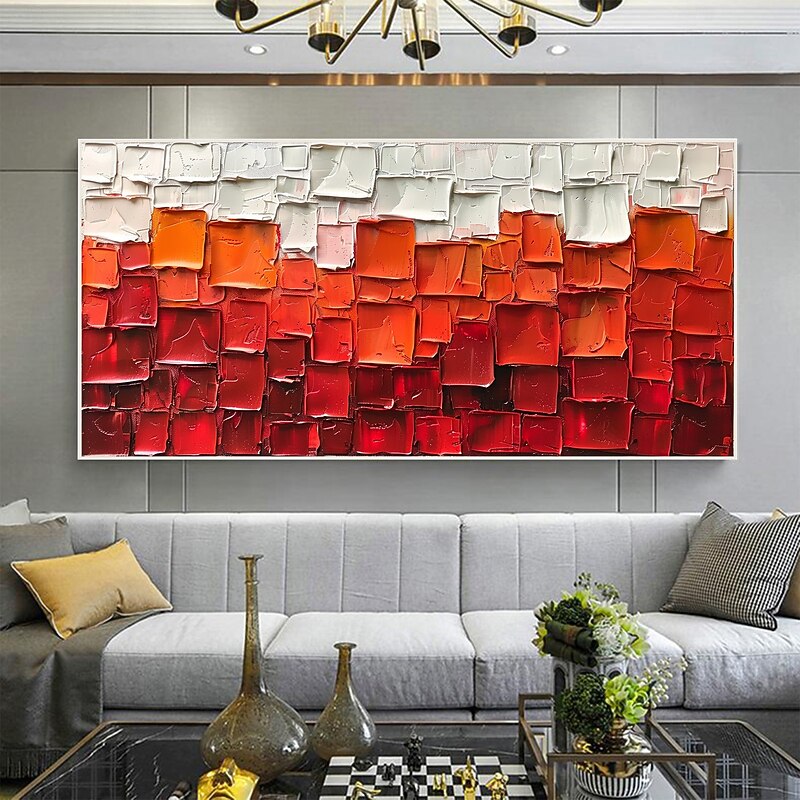 Handmade Original Minimalist Oil Painting On Canvas Abstract Red Impasto Textured Wall Art for Home Decor With Stretched Frame Without Inner Frame Painting4