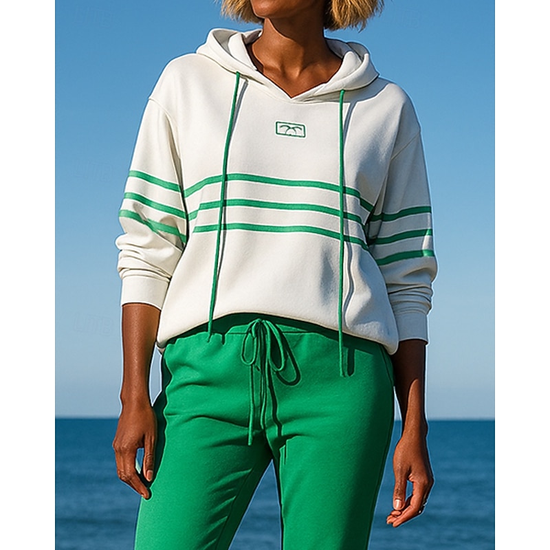 Women's Tracksuit Sweatpants Pullover Sweatshirt Drawstring Striped Clothing Suit Fall & Winter White Hiking Workout Athletic Windproof Lightweight Moisture Wicking Long Sleeve Sport Activewear3