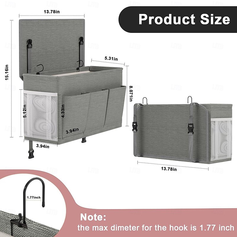 Bedside Caddy Organizer, Back to School Dorm Storage Hanging Pocket, Oxford Fabric Bedside Storage Bag for Remote, Phone, Books, College Dorm Essentials2