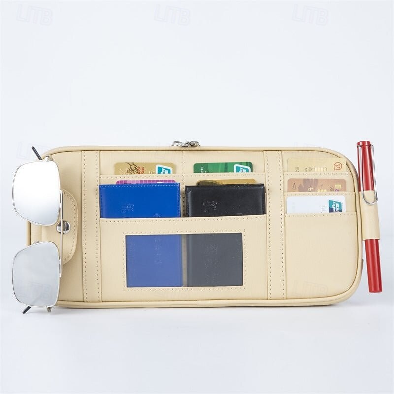 Car Sun Visor Storage Bag, Multifunctional Car Visor Organizer Pouch with Card Holder, Document Pocket, Pen Loop, CD Case for Auto Interior Accessories4
