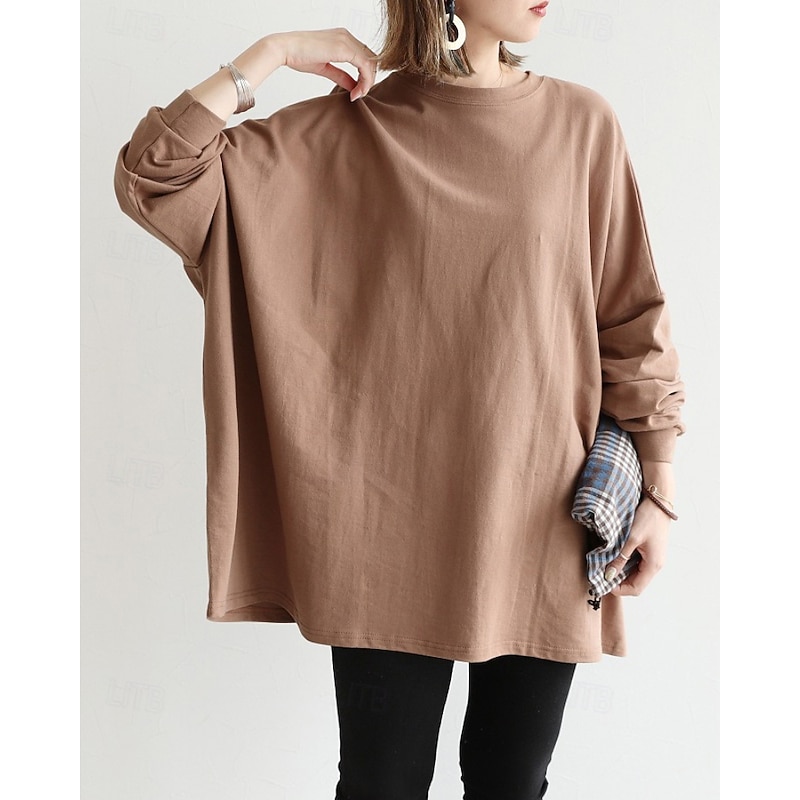 Women's Pullover Sweatshirt Sweatshirts Plain Basic Casual Long Sleeve Crew Neck Regular Tops Street Going out Black Brown Beige Gray Fall