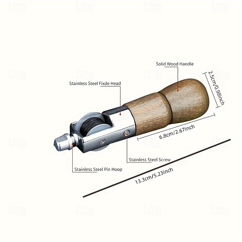 Metal Hand Stitcher Faux Leather Sewing Awl Kit with Needle - Quick DIY Crafts & Repairs Tool Set2