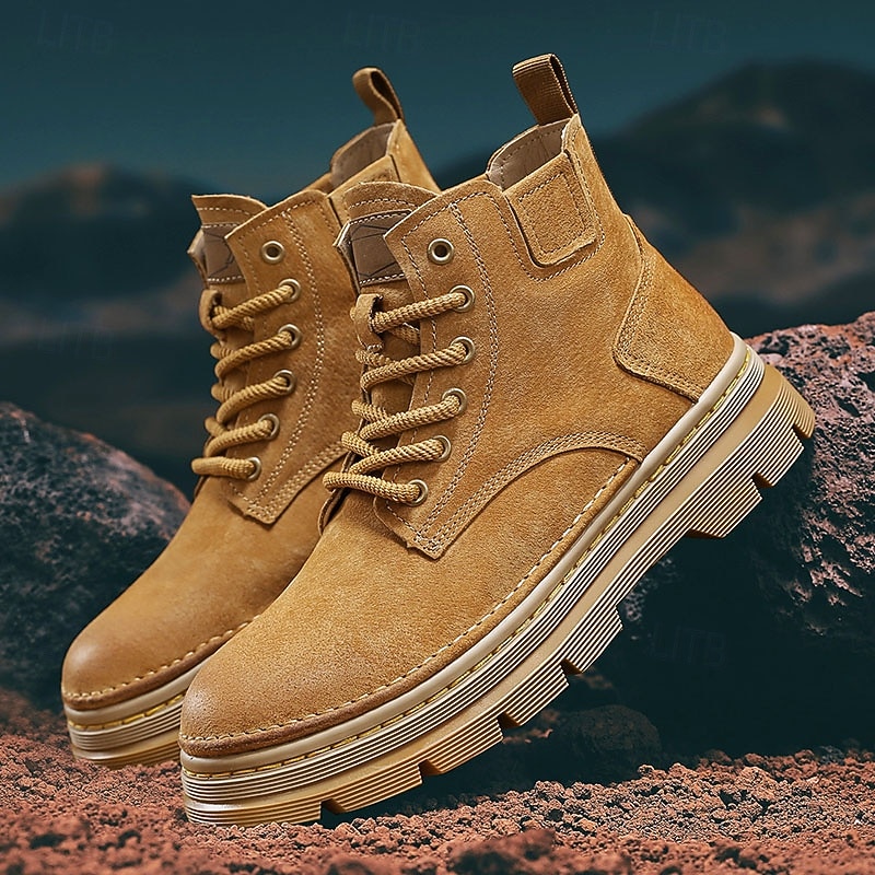Men's Brown Suede Lace-Up Work Boots – Retro Outdoor Ankle Shoes for Fall, Farm Work & Everyday Wear2