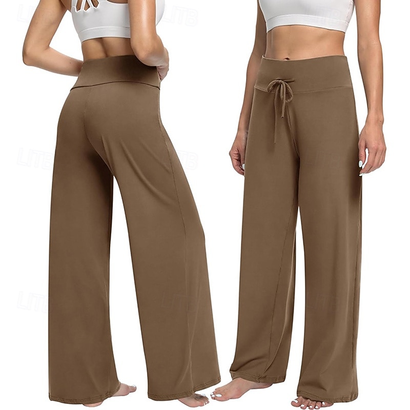 Women's Yoga Pants Casual Pants Wide Leg Tummy Control High Waist Gym Workout Athletic Bottoms Solid Color Black Dark Blue Fall Sports Activewear Loose Fit