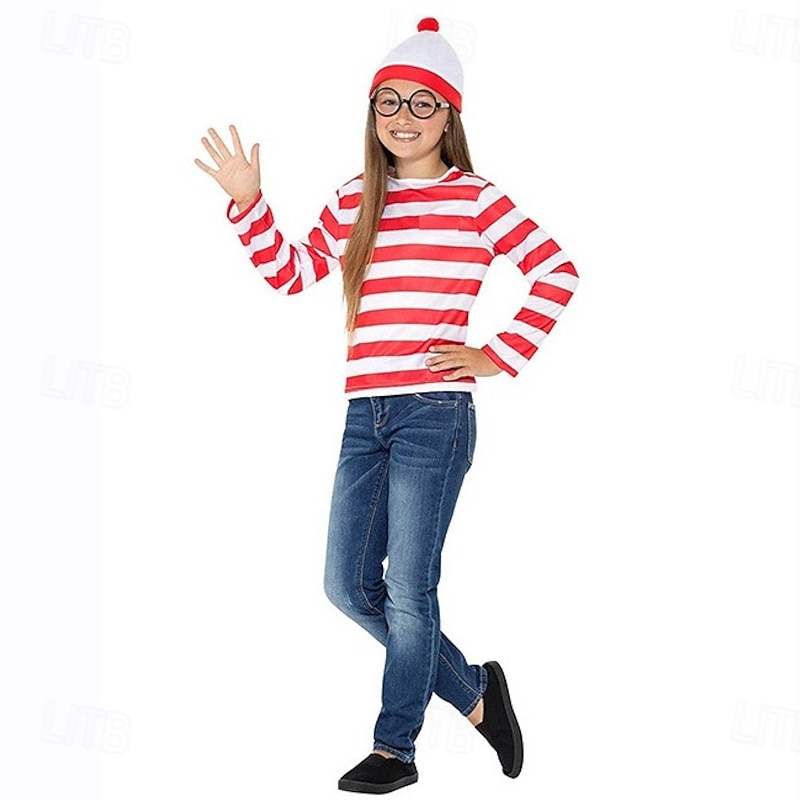 Where's Wally Outfits Storybook Characters Movie Cosplay for Boys' Girls' Kid's Carnival World Book Day 100th Day of School Educational Dress Up School Event Dress Up4