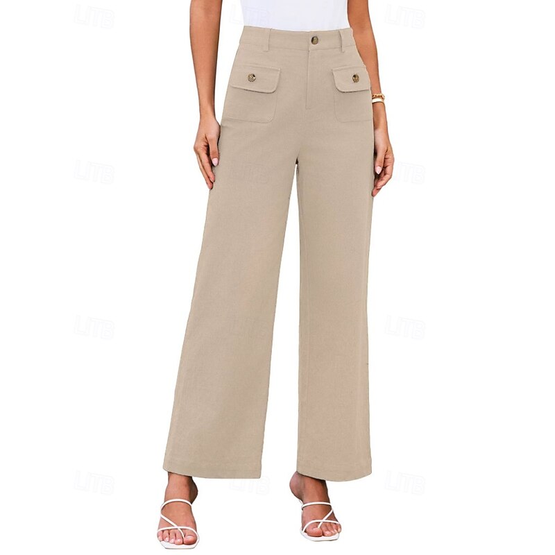 Women's Wide Leg Slacks Streetwear Casual Full Length Natural Plain Pocket Elastic Waist Comfy Vacation Going out Navy Light Sky Blue Navy Black Fall Regular Fit