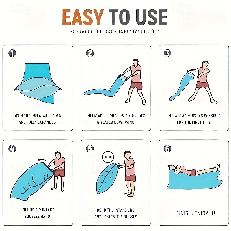 1-Pack Outdoor Folding Inflatable Sofa Bed with Pillow - Tear-Resistant Breathable & Non-Slip Lightweight Portable Design for Camping Beach Outdoor Parties - No Pump Needed Quick Inflation3