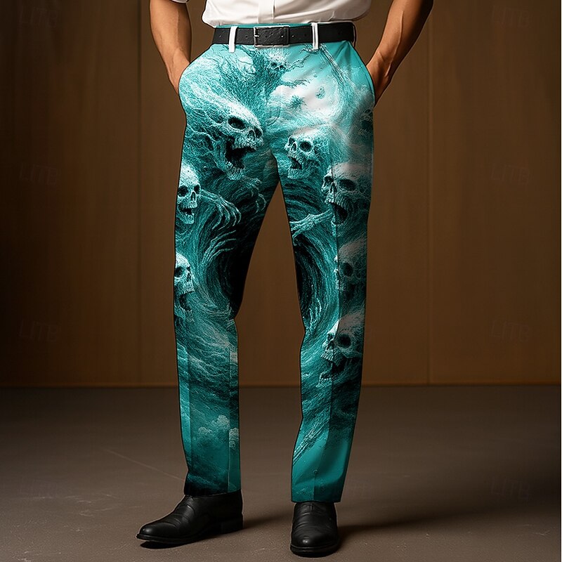 Men's Dress Pants Trousers Suit Pants Skull Death Halloween Costumes Full Length Outdoor Holiday Dark Gothic Style Blue Purple Micro-elastic4
