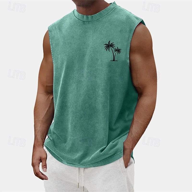 Men's Tank Top Vest Top Undershirt Sleeveless Shirt Sleeveless Crew Neck Summer Coconut Tree Fashion Designer Basic Classic Vacation Street Going out Black Light Green Blue Top Tee for Men2
