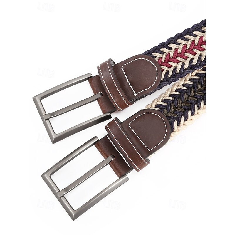 Men's Stretch Woven Braided Belt with Multicolor Polyester Weave – Casual Elastic Belt with Leather Tip for Jeans, Golf & Everyday Wear3