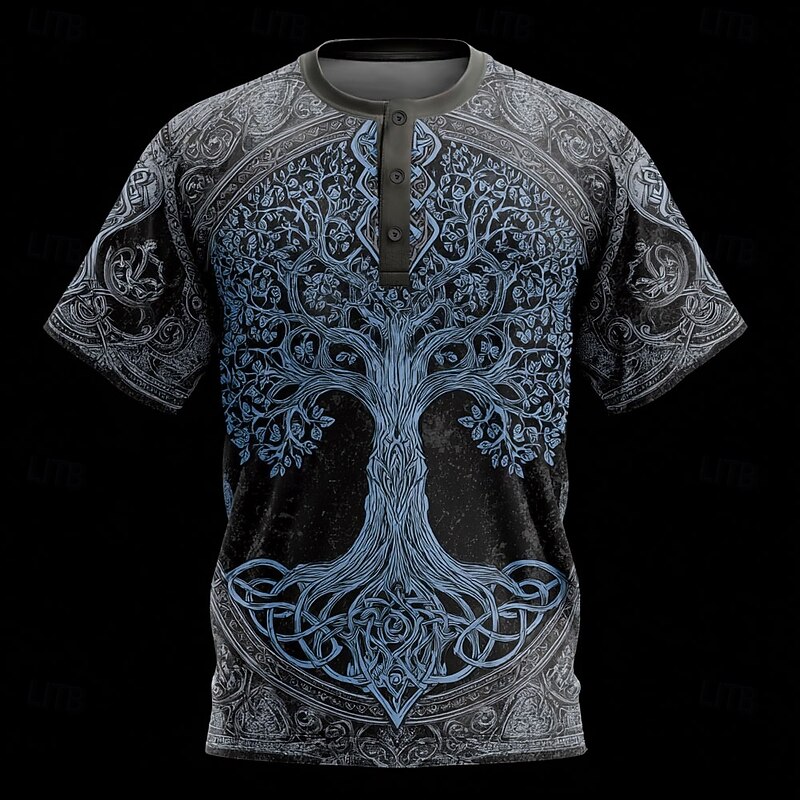 Men's Viking T Shirt Henley Shirt Short Sleeve Designer Retro Vintage Street Casual Daily Summer Spring All Seasons Blue Green Purple Khaki Henley Henley T-Shirt2