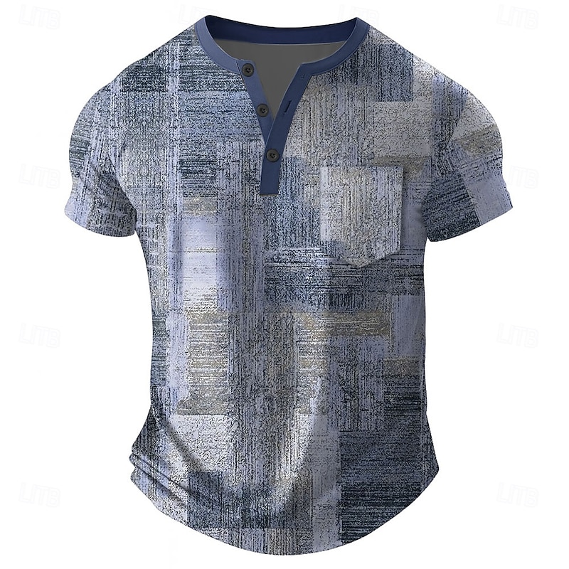 Men's Patchwork T Shirt Henley Shirt Short Sleeve T shirt 3D Print Henley Shirt Designer Retro Vintage Street Casual Daily Blue Purple Green Summer Spring All Seasons Clothing Apparel S M L XL 2XL 3XL2