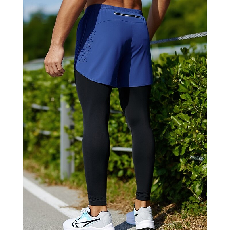 Men's Running Shorts shorts with tights Pocket Bottoms Athleisure Gym Workout Quick Dry Lightweight Breathable Running Yoga Regular Fit Sportswear Activewear Solid Colored Black Blue Grey3