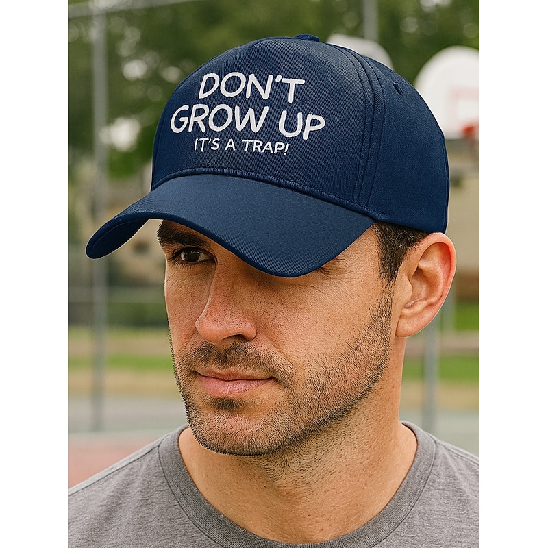 Men's Funny Embroidered Baseball Cap – “Don't Grow Up It's a Trap!” Adjustable Dad Hat for Adults and Teens, Casual Outdoor Streetwear2