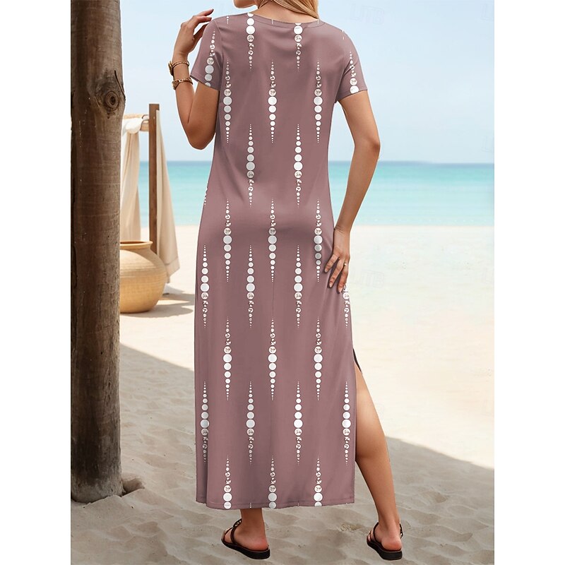 Women's Maxi Dress A Line Dress Solid Color T Shirt Dress Tee Dress Vacation Casual Beach Regular Fit Ombre Graphic Geometric Short Sleeve Crew Neck Gray Pink Summer2