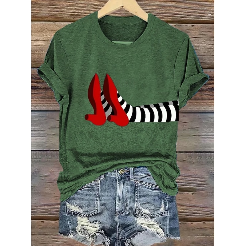 Halloween Women's T shirt Witch Graphic Vintage Stylish Classic Short Sleeve Crew Neck Round Neck Regular Tops Daily Weekend Print Black White Light Green Pink Blue Summer Fall