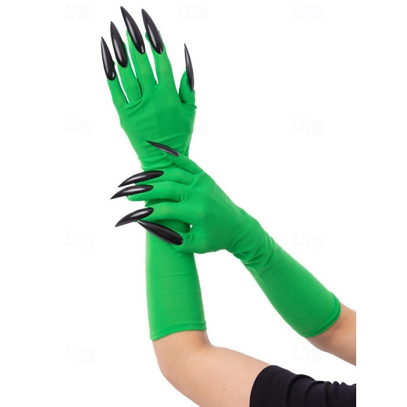 Women's Long Halloween Claw Gloves – Faux Nail Design, Stretchy Polyester, Spooky Cosplay Costume Accessory for Parties and Events2